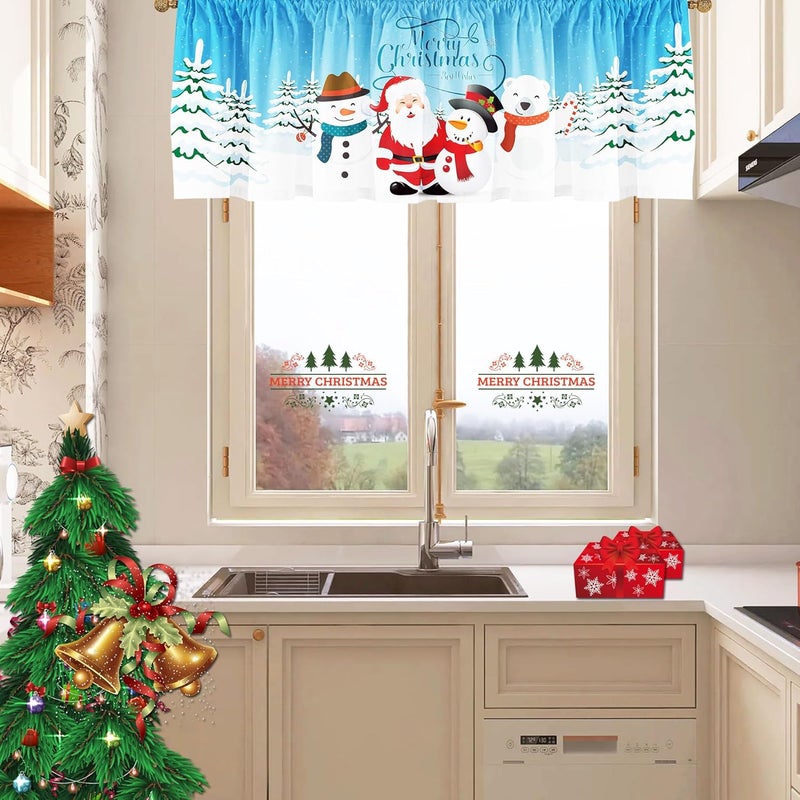 SUNWISHA Christmas Curtain Valances Decoration, Suitable for Living Rooms, Bedrooms, Short Curtains 52x18 Inches Snowman Santa Claus Kitchen Winter Scene Blue - Image 3